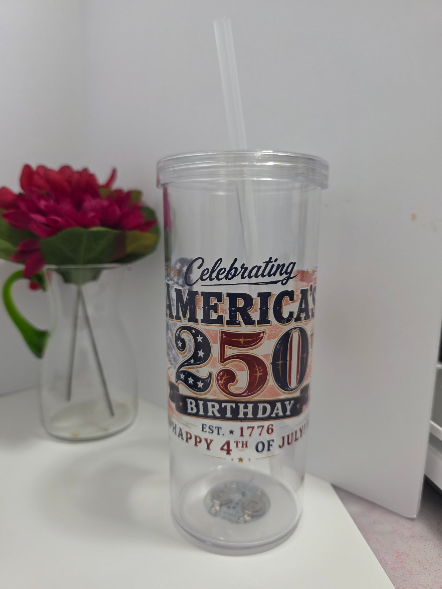America’s 250th Birthday 2026 Lights 20 oz Tumbler Cup with Lid & Straw