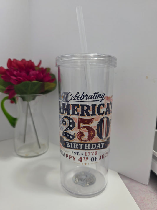America’s 250th Birthday 2026 Lights 20 oz Tumbler Cup with Lid & Straw