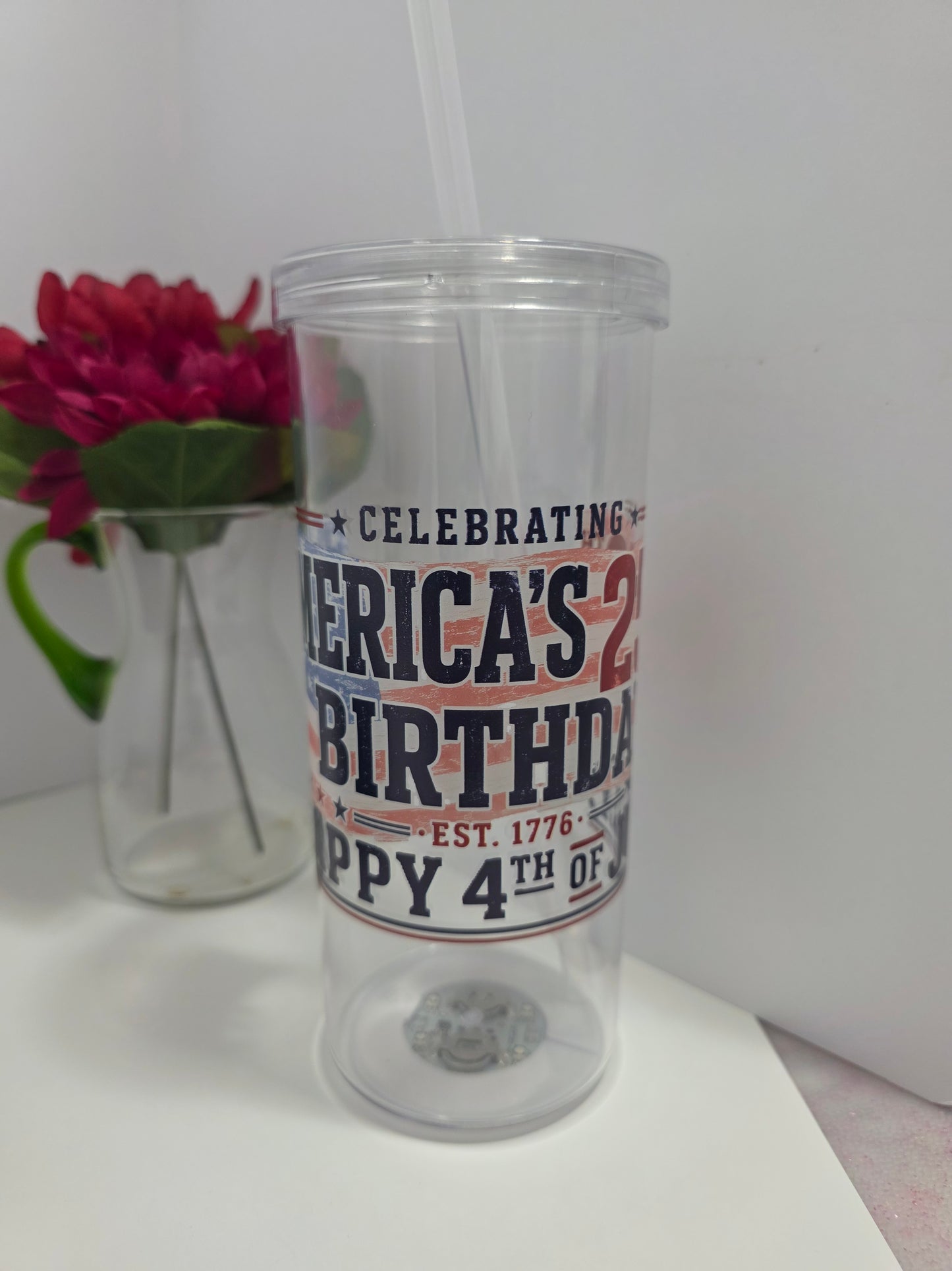 America’s 250th Birthday 2026 Lights 20 oz Tumbler Cup with Lid & Straw