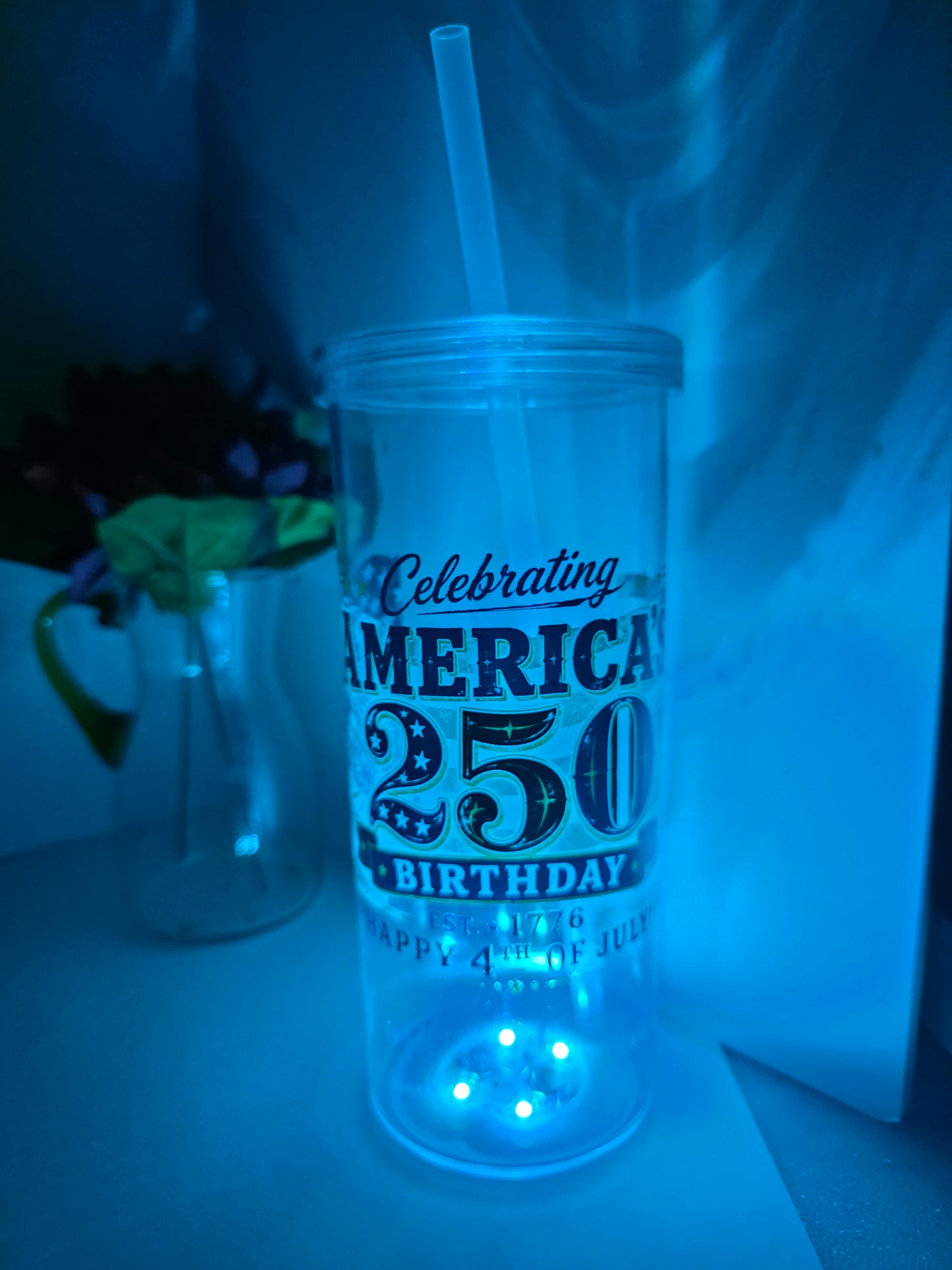 America’s 250th Birthday 2026 Lights 20 oz Tumbler Cup with Lid & Straw
